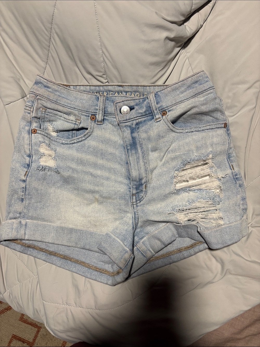 American Eagle Outfitters Light Blue Distressed Rolled Hem Jean Shorts